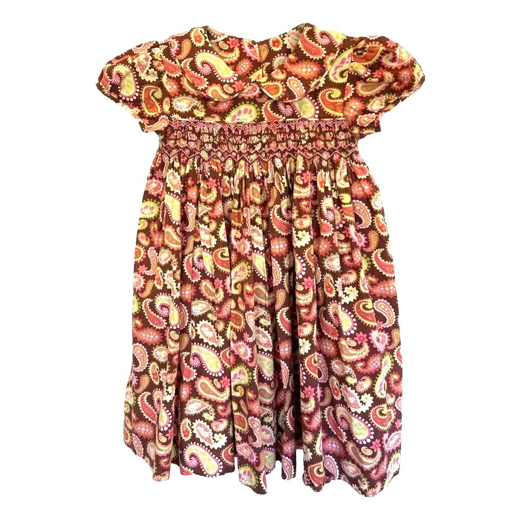 Delaney Size 6X Smocked Fall Brown & Pink Paisley Dress
